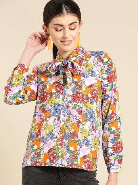 

United Colors of Benetton Women Pink & Orange Printed Shirt Style Top