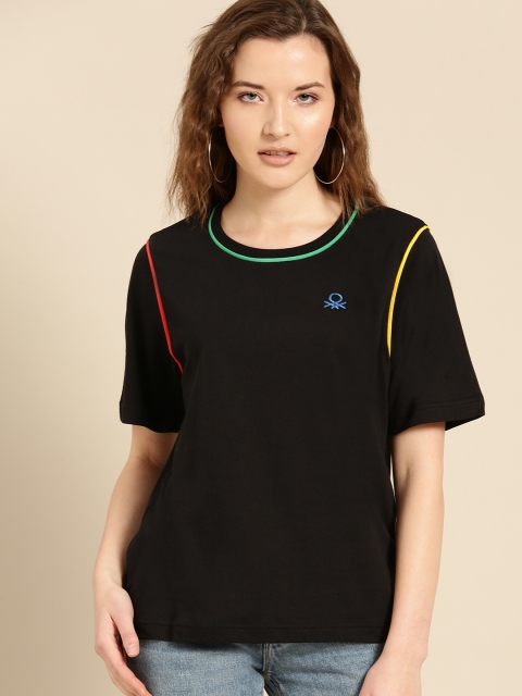 

United Colors of Benetton Women Black Solid Round Neck T-shirt