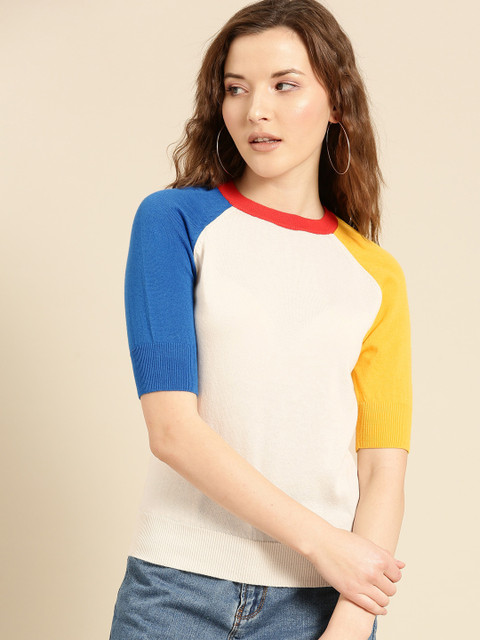 

United Colors of Benetton Women Off-White Solid Sweater Top