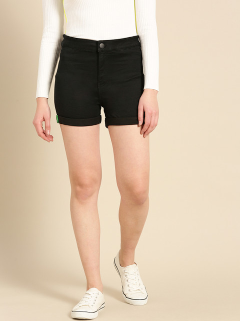 

United Colors of Benetton Women Black Solid Regular Shorts