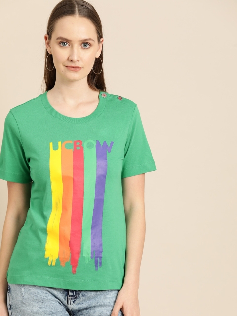 

United Colors of Benetton Women Green & Yellow Printed Round Neck T-shirt