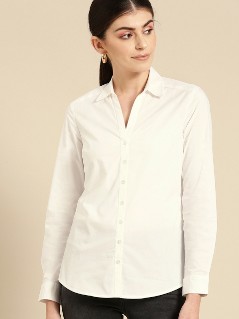 

United Colors of Benetton Women Off-White Regular Fit Solid Formal Shirt