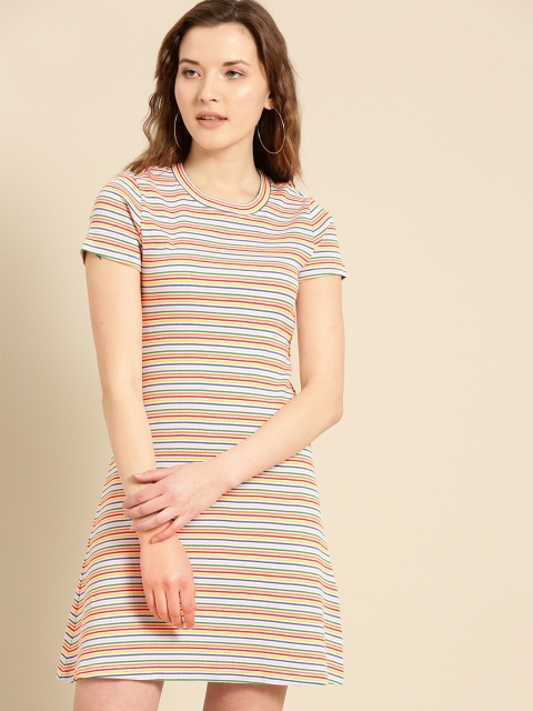 

United Colors of Benetton Women Multicoloured Striped T-shirt Dress, Multi