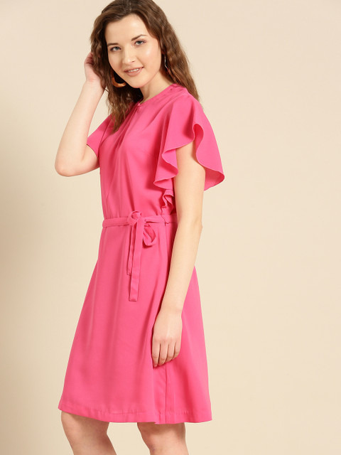 

United Colors of Benetton Women Fuchsia Solid A-Line Dress
