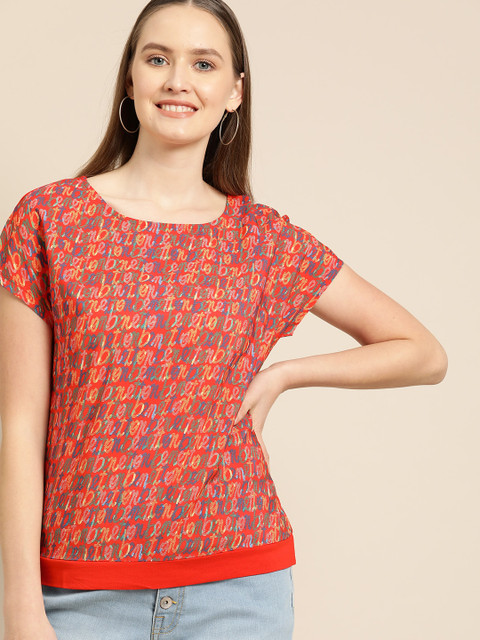 

United Colors of Benetton Women Red & Yellow Printed Top