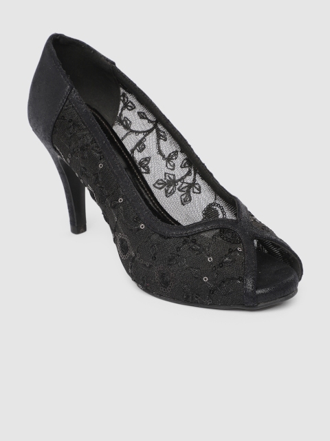 

Inc 5 Women Black Woven Design Peep Toes
