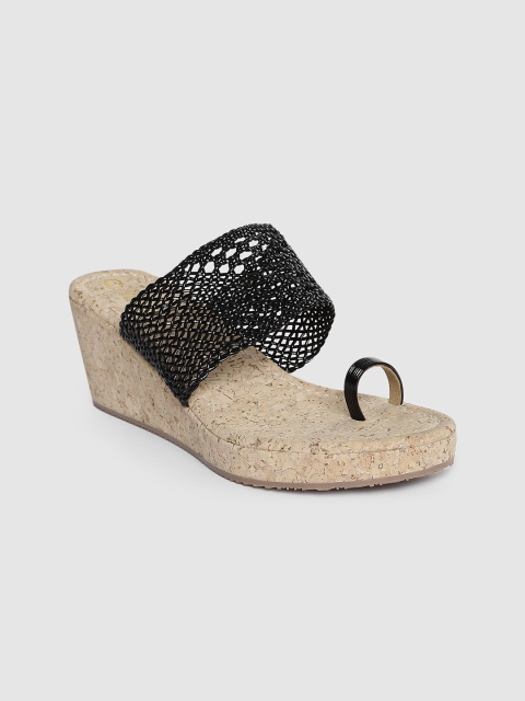 

Inc 5 Women Black Woven Design One Toe Wedges