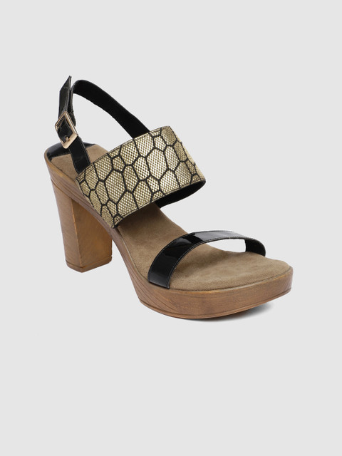 

Inc 5 Women Black & Gold-Toned Printed Sandals