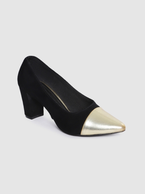 

Inc 5 Women Black & Gold-Toned Colourblocked Pumps