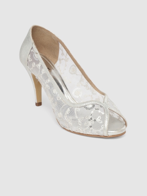 

Inc 5 Women White & Silver-Toned Embellished Peep Toes