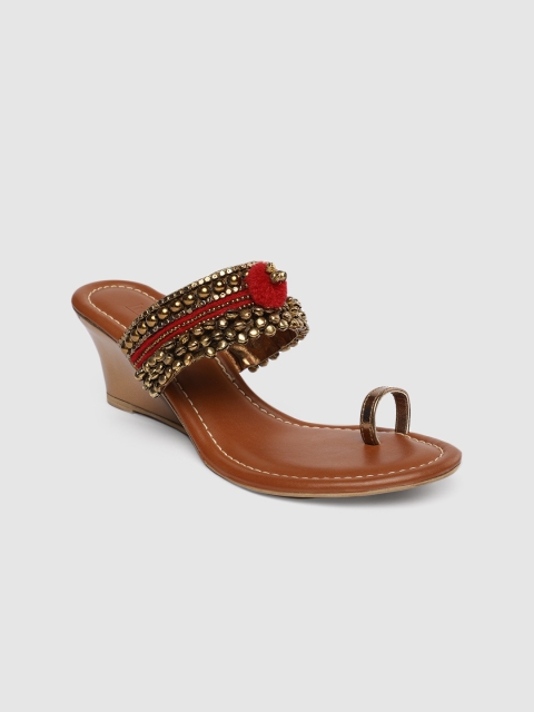 

Inc 5 Women Gold-Toned & Red Embellished Sandals