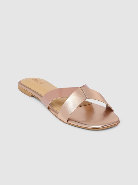 

Inc 5 Women Rose Gold-Toned & Pink Solid Open Toe Flats