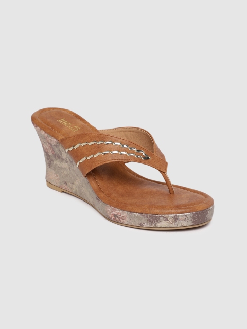 

Inc 5 Women Tan Brown & Gold-Toned Embellished Sandals