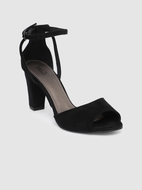 

Inc 5 Women Black Solid Suede Open Toe Heels