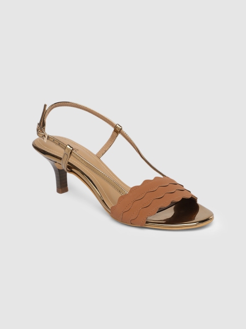 

Inc 5 Women Tan Brown & Gold-Toned Colourblocked Sandals