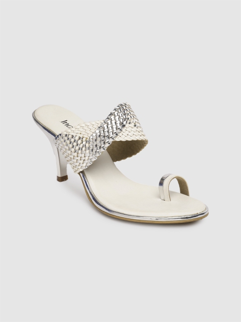 

Inc 5 Women White & Silver-Toned One Toe Heels