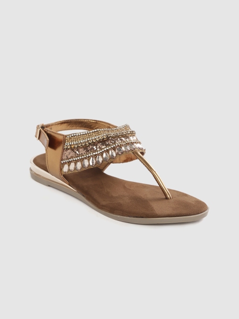 

Inc 5 Women Bronze-Toned Stone-Studded T-Strap Flats