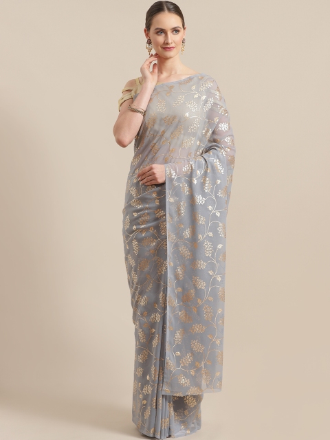 

Saree mall Grey & Golden Foil Print Saree