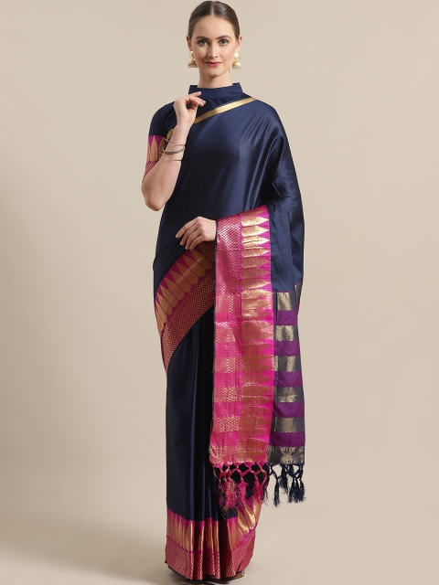 

Saree mall Navy Blue Solid Banarasi Saree