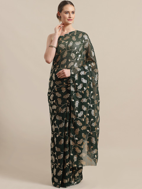 

Saree mall Green & Golden Foil Print Saree