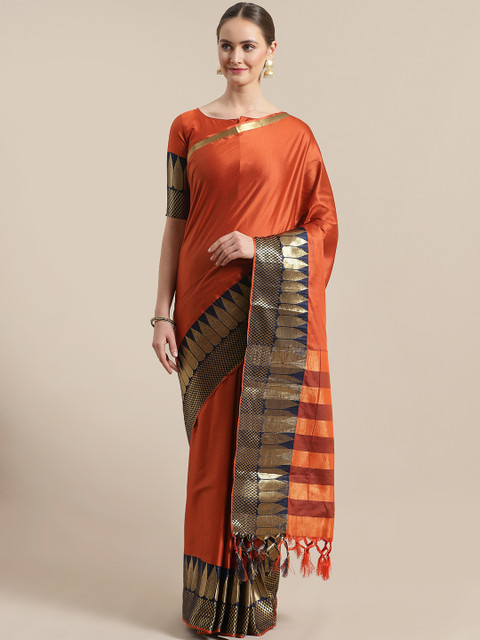 

Saree mall Rust Orange Solid Banarasi Saree