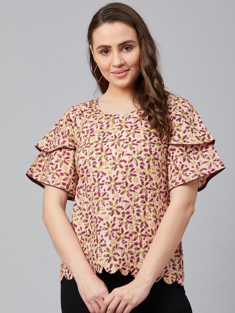 

Wabii Women Beige & Magenta Printed Top