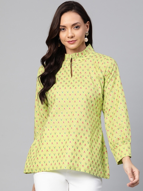 

Wabii Women Lime Green & Pink Printed Top