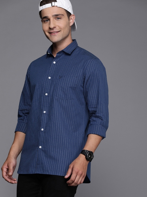 

Allen Solly Men Navy Blue & White Sport Fit Checked Casual Shirt