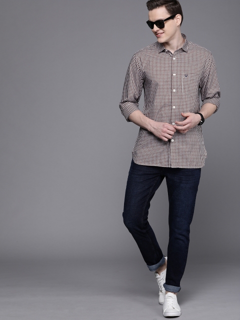 

Allen Solly Men Brown & White Sport Fit Checked Casual Shirt