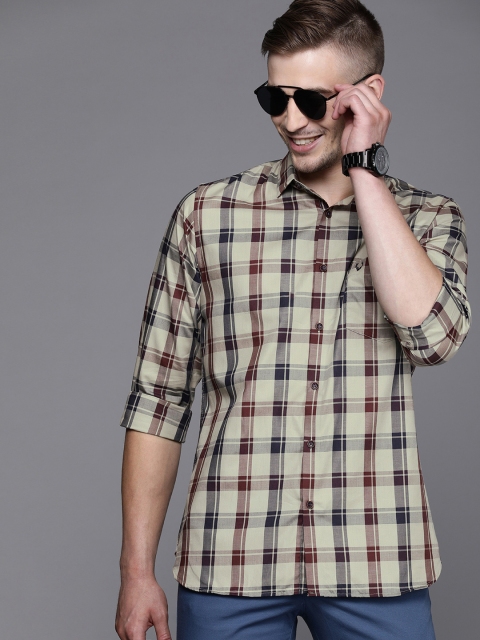 

Allen Solly Men Cream-Coloured & Maroon Sport Fit Checked Casual Shirt