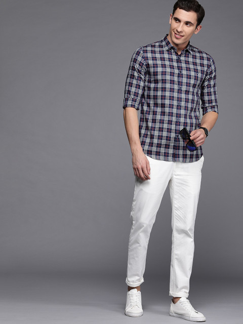 

Allen Solly Sport Men Navy Blue & White Ultra Slim Fit Checked Casual Shirt
