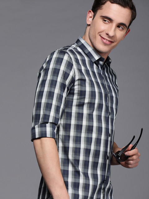 

Allen Solly Sport Men Navy Blue & Grey Ultra Slim Fit Checked Casual Shirt