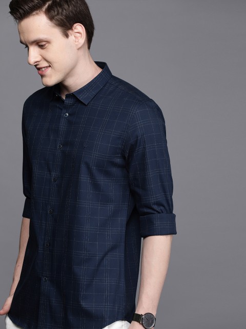 

Allen Solly Sport Men Navy Blue & White Ultra Slim Fit Checked Casual Shirt
