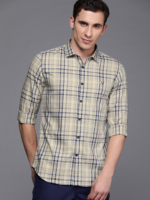 

Allen Solly Sport Men Cream-Coloured & Navy Blue Ultra Slim Fit Checked Casual Shirt