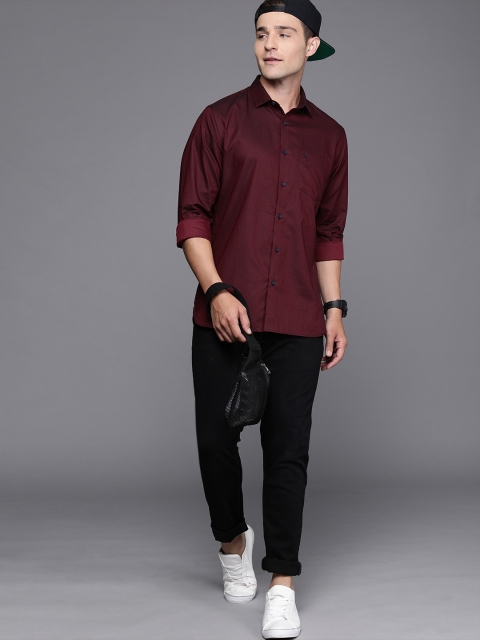 

Allen Solly Men Maroon Sport Fit Self Design Casual Shirt