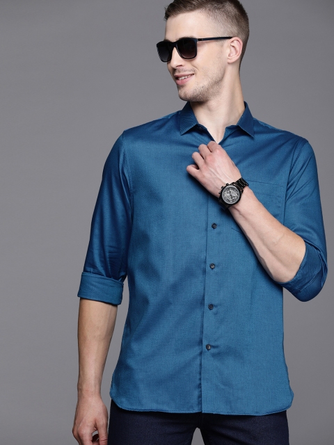 

Allen Solly Men Teal Blue Sport Fit Self Design Casual Shirt
