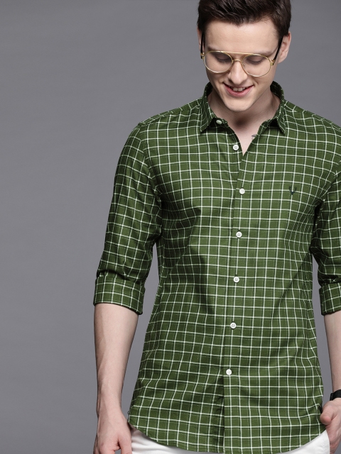 

Allen Solly Sport Men Olive Green & White Ultra Slim Fit Checked Casual Shirt