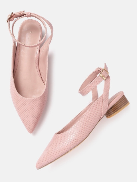 

Van Heusen Woman Peach-Coloured Snakeskin Textured Mid-Top Pointed-Toe Flats