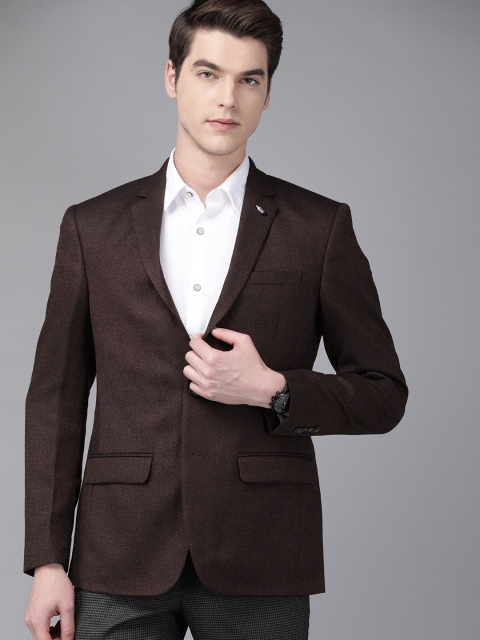 

Park Avenue Men Brown Self-Design Slim Fit Single-Breasted Formal Blazer