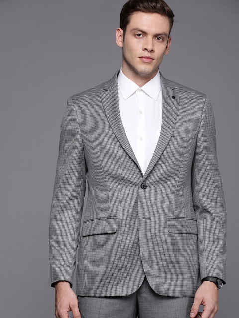 

Raymond Men Grey & White Contemporary Fit Checked Single-Breasted Formal Blazer