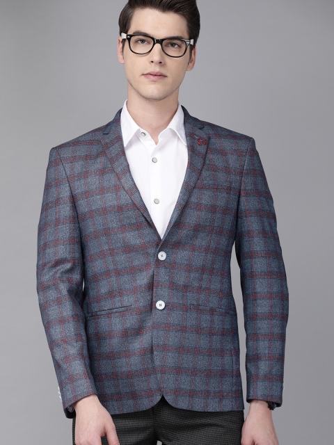 

Park Avenue Men Blue & Red Checked Neo-Fit Single-Breasted Formal Blazer