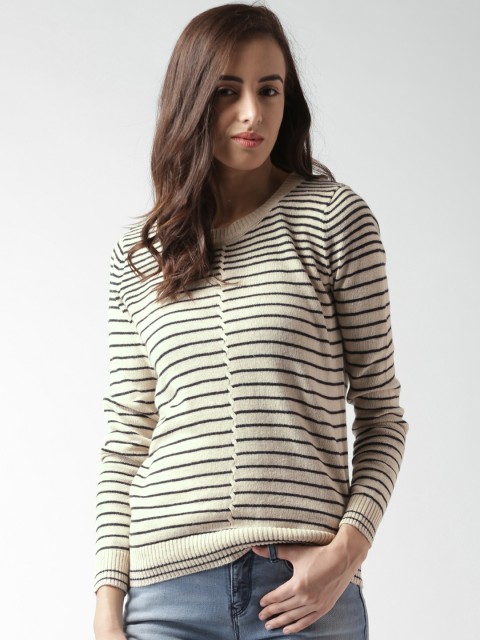 

FOREVER 21 Contemporary Beige Striped Sweater