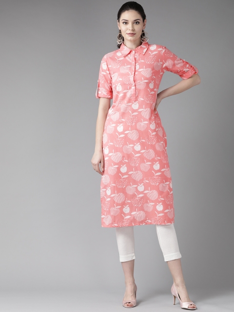 

See Designs Women Pink & White Screen Print Straight Kurta