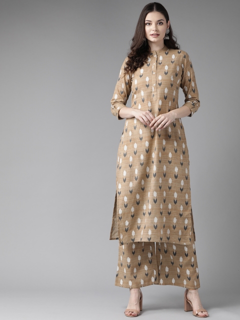 

See Designs Women Beige & White Screen Print Kurta with Palazzos