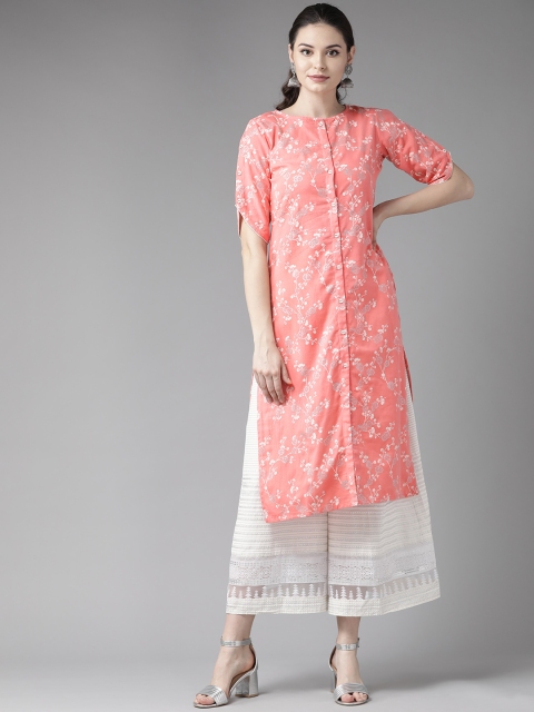 

See Designs Women Peach-Coloured & White Khari Print Straight Kurta