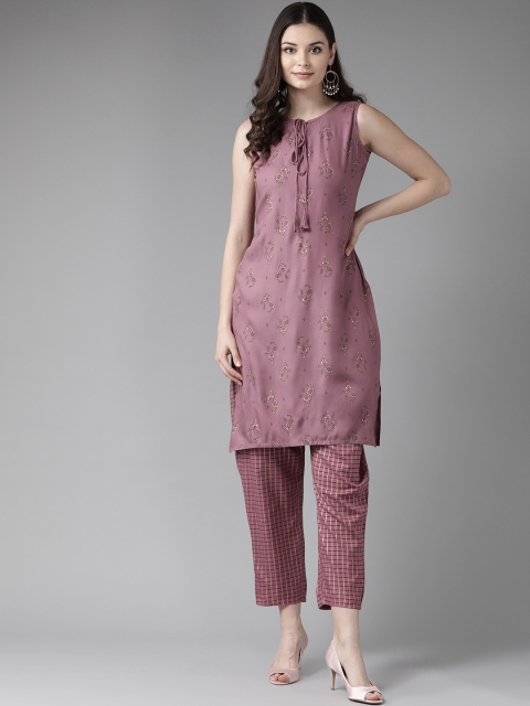 

See Designs Women Mauve & Golden Khari Print Kurta with Trousers