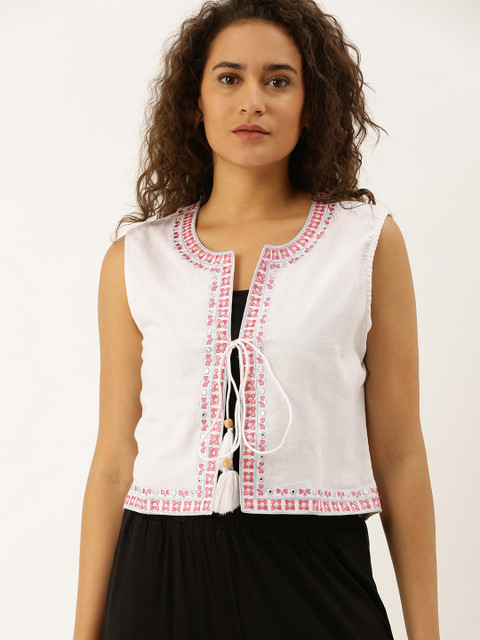 

Soch Women White Embroidered Tailored Jacket