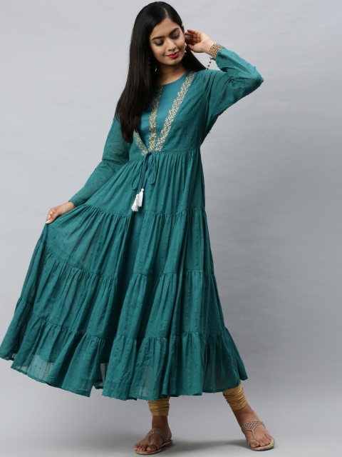 

Soch Women Turquoise Blue Ethnic Motifs Printed Cotton Anarkali Kurta