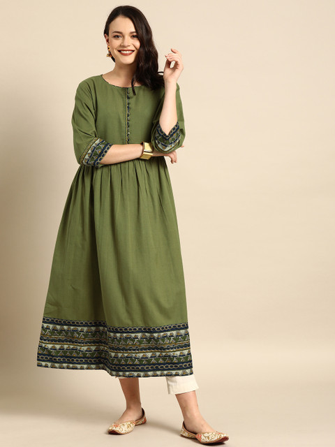 

Soch Women Olive Green Solid A-Line Kurta