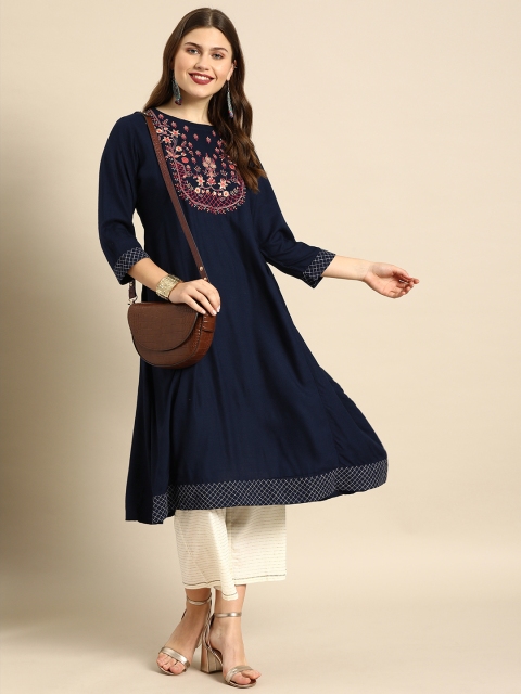 

Soch Women Navy Blue Yoke Design A-Line Kurta